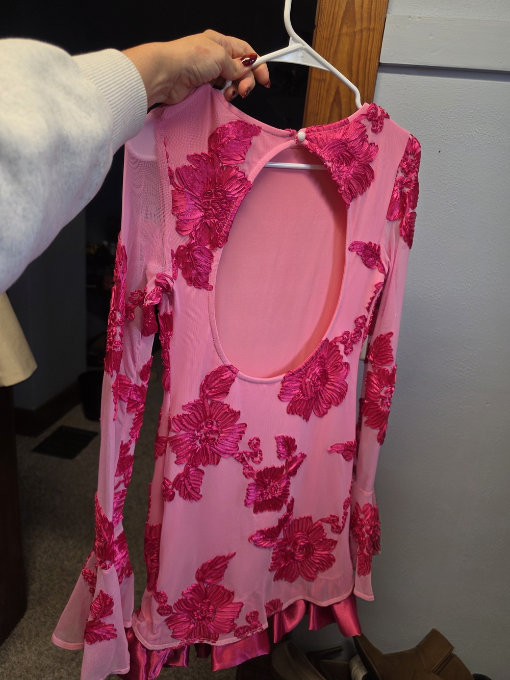 Commense Pink Floral Mini Dress with Hot Pink Appliqué - Picture 2 of 4